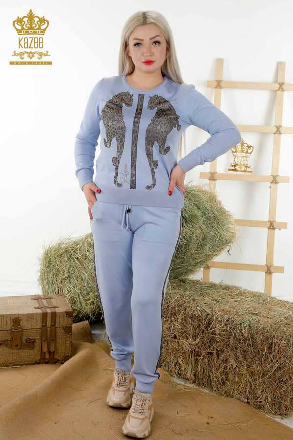 Reel Tekstil - 14GG Üretilen Eşofman Takım Leopar Desenli Taş İşlemeli Kadın Giyim - 16521 | Reel Tekstil