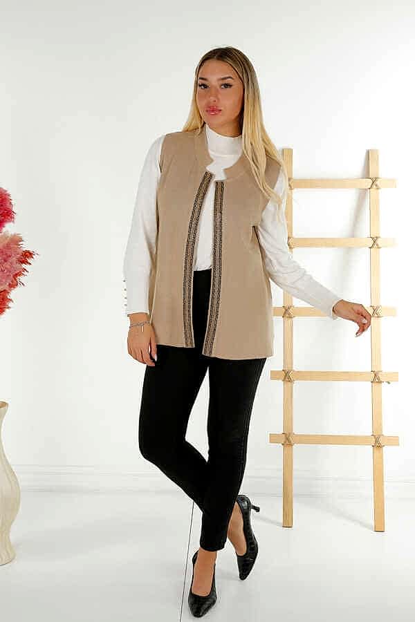 Reel Tekstil - 14GG Üretilen Viskon Elit Triko Hırka Taş İşlemeli Kadın Giyim Üreticisi - 30606 | Reel Tekstil