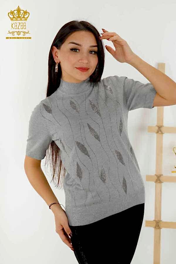 Reel Tekstil - 14GG Üretilen Viskon Elit Triko Yaprak Desenli Taş İşlemeli Kadın Giyim - 30182 | Reel Tekstil