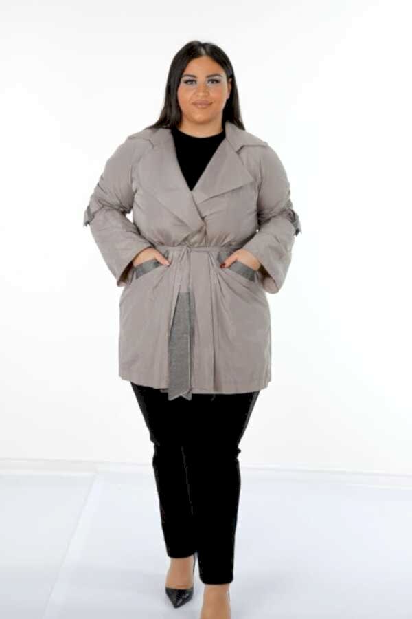 Reel Tekstil - Su Geçirmez Paraşüt Kumaş İle Üretilen Yağmurluk Taş İşlemeli Cepli Kadın Giyim Üreticisi - 7575 | Reel Tekstil