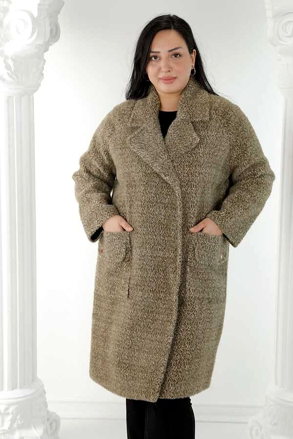 Reel Tekstil - 7GG Üretilen Yün Viskon Kaban Cepli Kadın Giyim Üreticisi - 19101 | Reel Tekstil