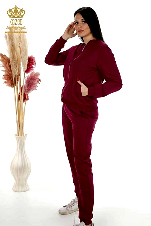 Reel Tekstil - Scuba ve İki İplikten Üretilen Eşofman Takım Fermuarlı Desenli Taş İşlemeli Kadın Giyim - 17491 | Reel Tekstil