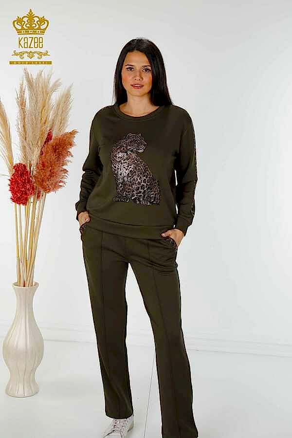 Reel Tekstil - Scuba ve İki İplikten Üretilen Eşofman Takım Kaplan Desenli Kadın Giyim Üreticisi - 17435 | Reel Tekstil