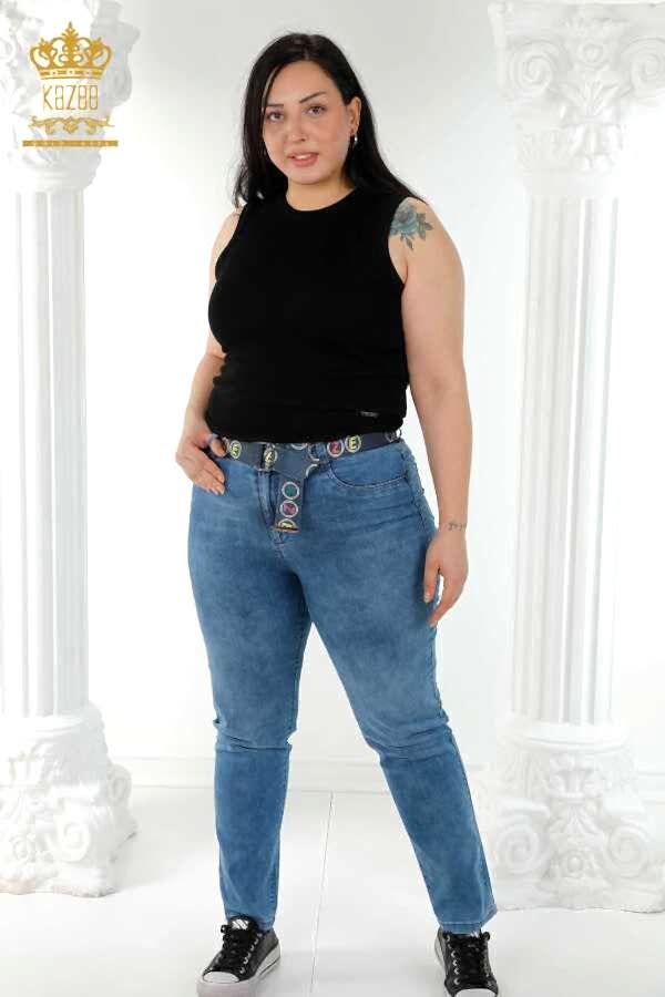 Reel Tekstil - Likra Örmeli İle Üretilen Kot Pantolon Kemerli Cepli Kadın Giyim Üreticisi - 3681 | Reel Tekstil