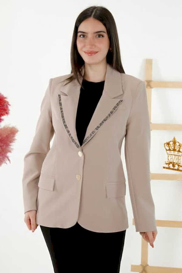 Reel Tekstil - Likra Örmeli İle Üretilen Taş İşlemeli Ceket Kadın Giyim Üreticisi - 20292 | Reel Tekstil