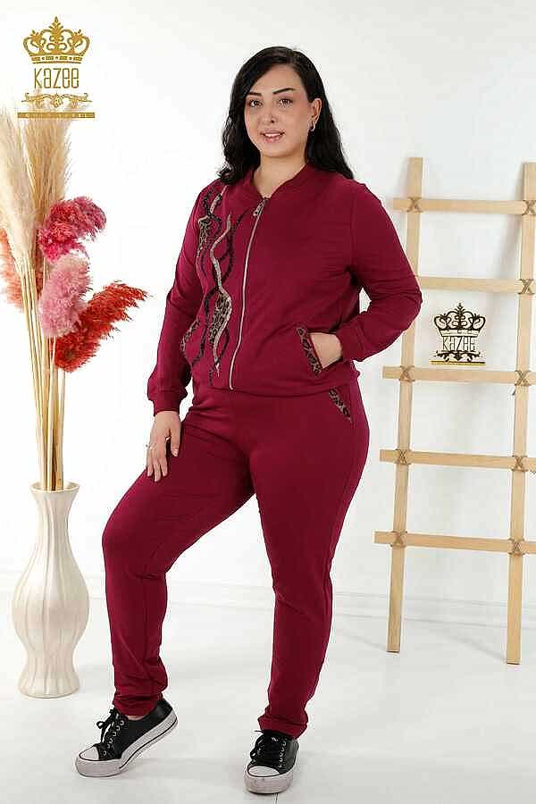 Reel Tekstil - Scuba ve İki İplikten Üretilen Eşofman Takım Fermuarlı Leopar Taş İşlemeli Kadın Giyim Üreticisi - 17540 | Reel Tekstil