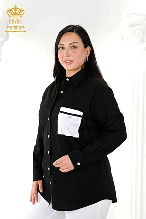 Reel Tekstil - Pamuk Likra Kumaş İle Üretilen Gömlek Cep Detaylı Kadın Giyim Üreticisi - 20352 | Reel Tekstil