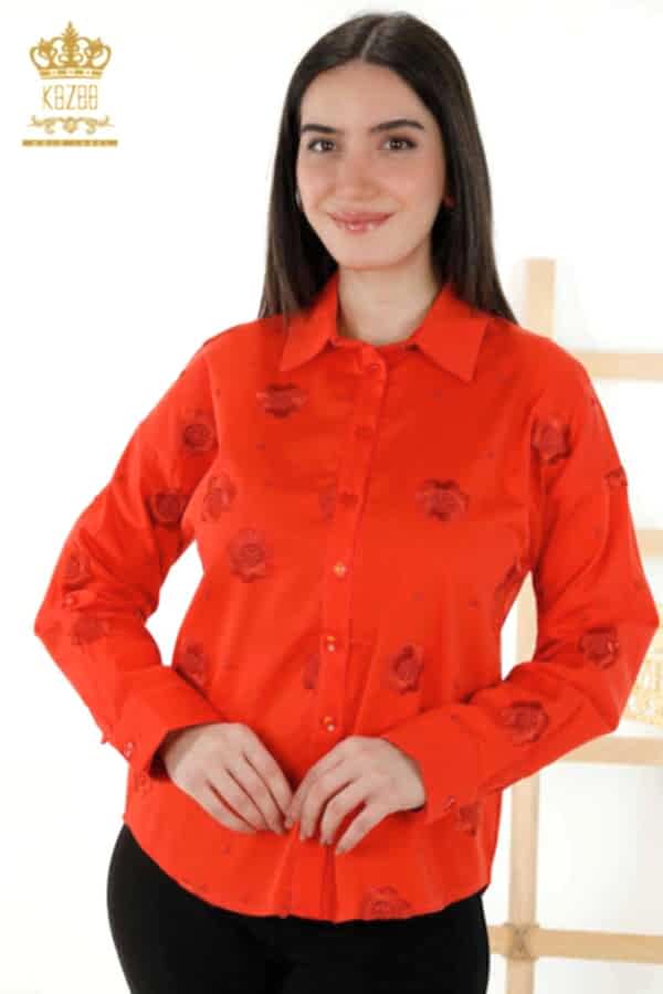 Reel Tekstil - Pamuk Likra Kumaş İle Üretilen Gömlek Çiçek Desenli Kadın Giyim Üreticisi - 20394 | Reel Tekstil