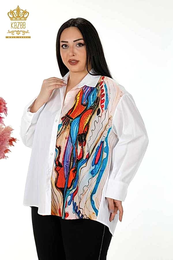 Reel Tekstil - Pamuk Likra Kumaş İle Üretilen Gömlek Desenli Kadın Giyim Üreticisi - 20224 | Reel Tekstil