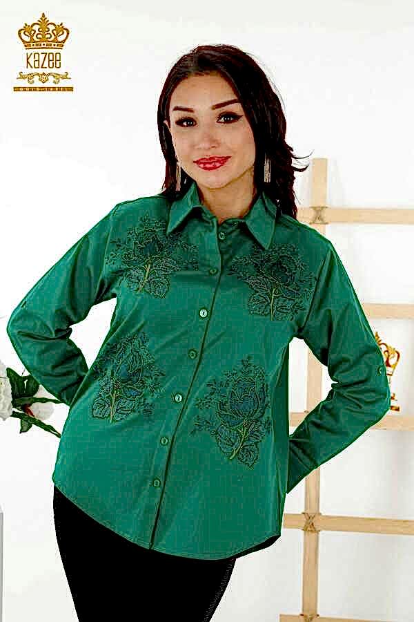 Reel Tekstil - Pamuk Likra Kumaş İle Üretilen Gömlek Gül Desenli Kadın Giyim Üreticisi - 20243 | Reel Tekstil