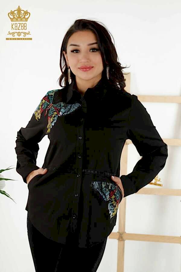 Reel Tekstil - Pamuk Likra Kumaş İle Üretilen Gömlek Kelebek Desenli Kadın Giyim Üreticisi - 20235 | Reel Tekstil