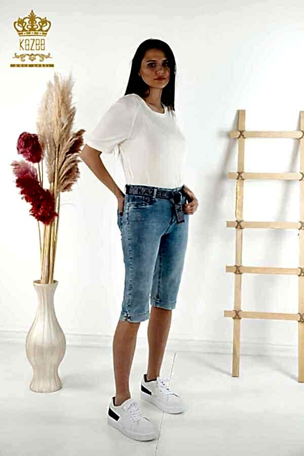 Reel Tekstil - Likralı Örme Kumaş İle Üretilen Kapri Pantolon Kemer Detaylı Kadın Giyim Üreticisi - 3504 | Reel Tekstil