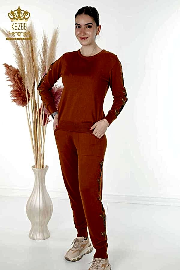 Reel Tekstil - 14GG Üretilen Viskon Elit Triko Eşofman Takım Çiçek Nakışlı Kadın Giyim Üreticisi - 16528 | Reel Tekstil