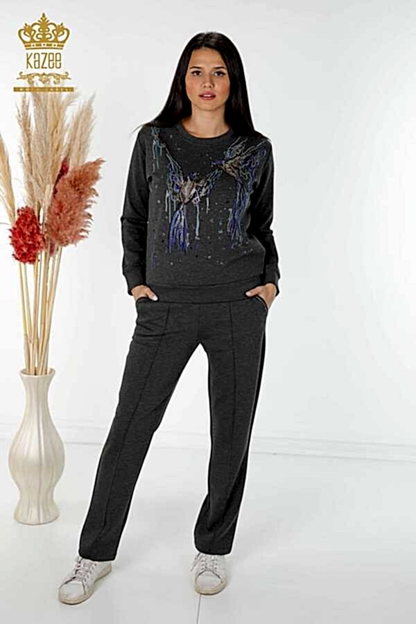 Reel Tekstil - Scuba ve İki İplikten Üretilen Eşofman Takım Kuş Desenli Kadın Giyim Üreticisi - 17488 | Reel Tekstil