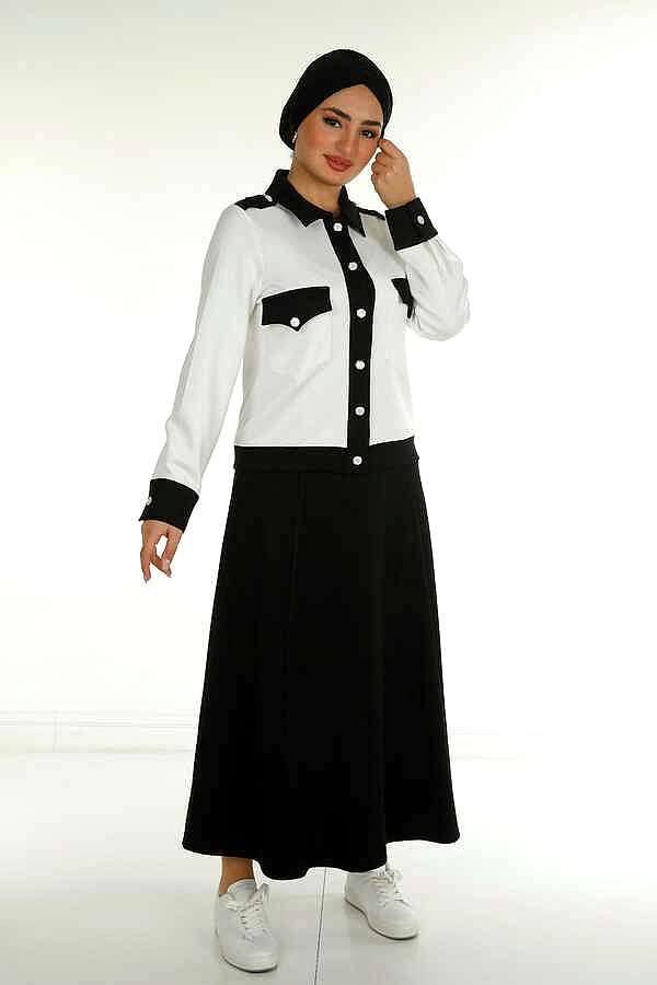 Reel Tekstil - Scuba ve İki İplikten Üretilen Tesettür Bluz Etek Takımı Düğmeli Giyim Üreticisi - | Reel Tekstil