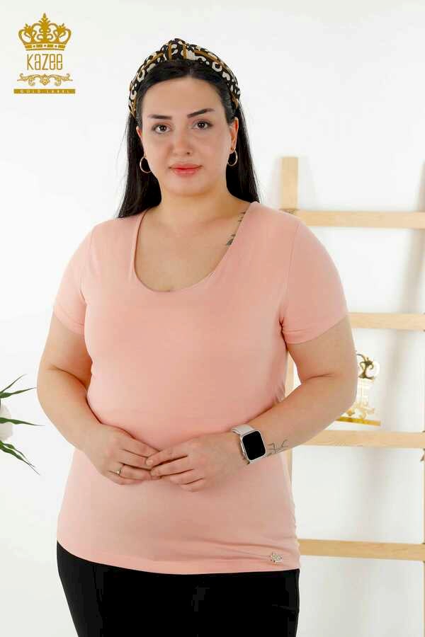 Reel Tekstil - Viskon Kumaş İle Üretilen Bluz Basic Logolu Kadın Giyim - 79190 | Reel Tekstil