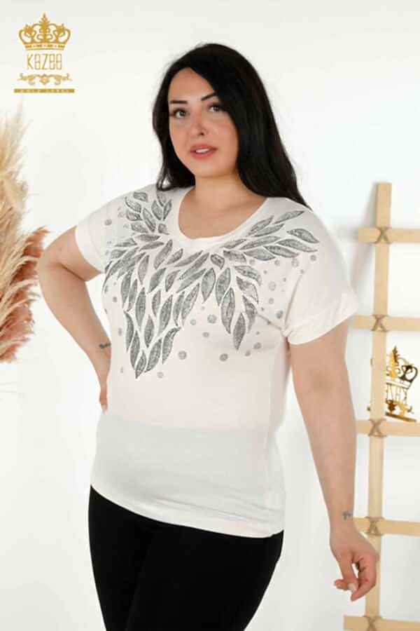 Reel Tekstil - Viskon Kumaş İle Üretilen Bluz Bisiklet Yaka Kadın Giyim - 79053 | Reel Tekstil