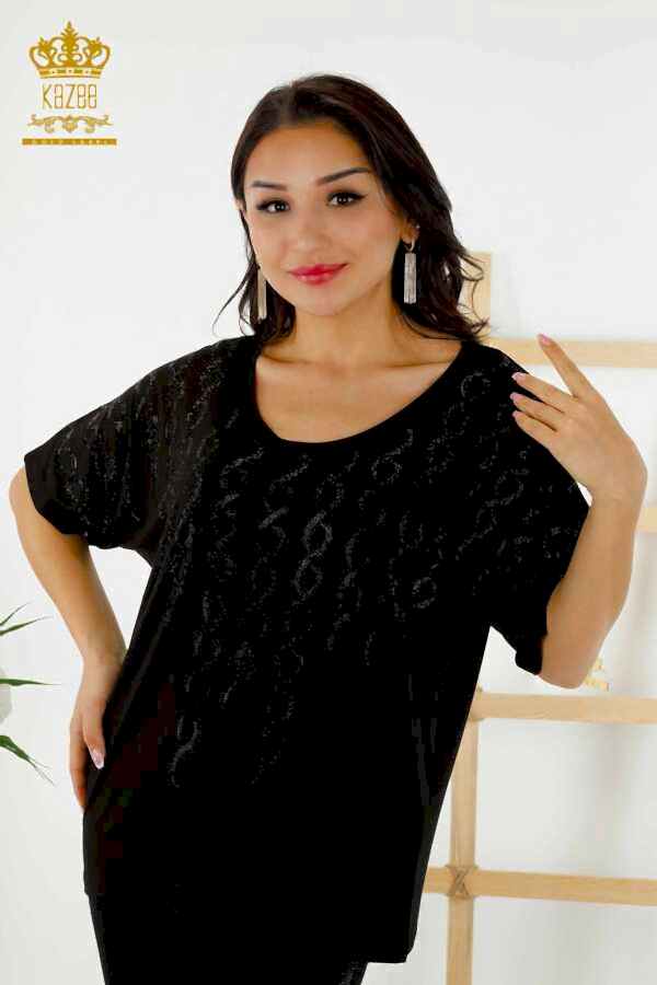 Reel Tekstil - Viskon Kumaş İle Üretilen Bluz Bisiklet Yaka Kadın Giyim - 79069 | Reel Tekstil