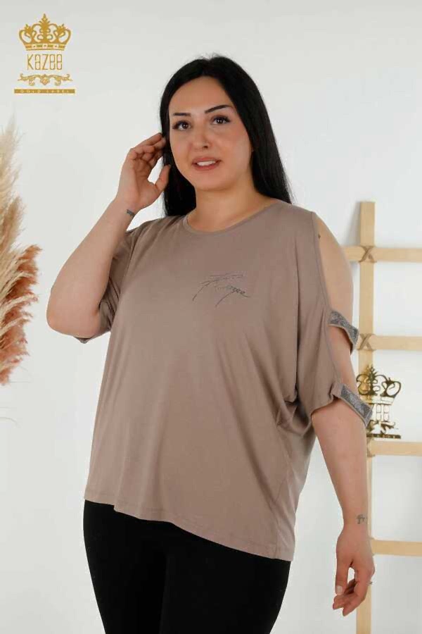 Reel Tekstil - Viskon Kumaş İle Üretilen Bluz Bisiklet Yaka Kadın Giyim - 79108 | Reel Tekstil