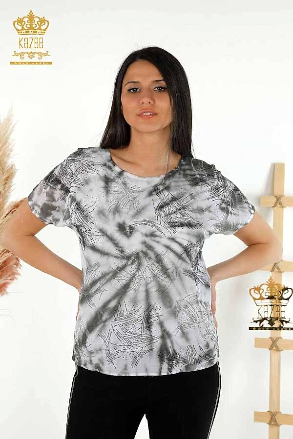 Reel Tekstil - Viskon Kumaş İle Üretilen Bluz Bisiklet Yaka Kadın Giyim - 79172 | Reel Tekstil