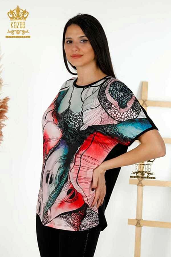 Reel Tekstil - Viskon Kumaş İle Üretilen Bluz Dijital Baskı Kadın Giyim Üreticisi - 12098 | Reel Tekstil