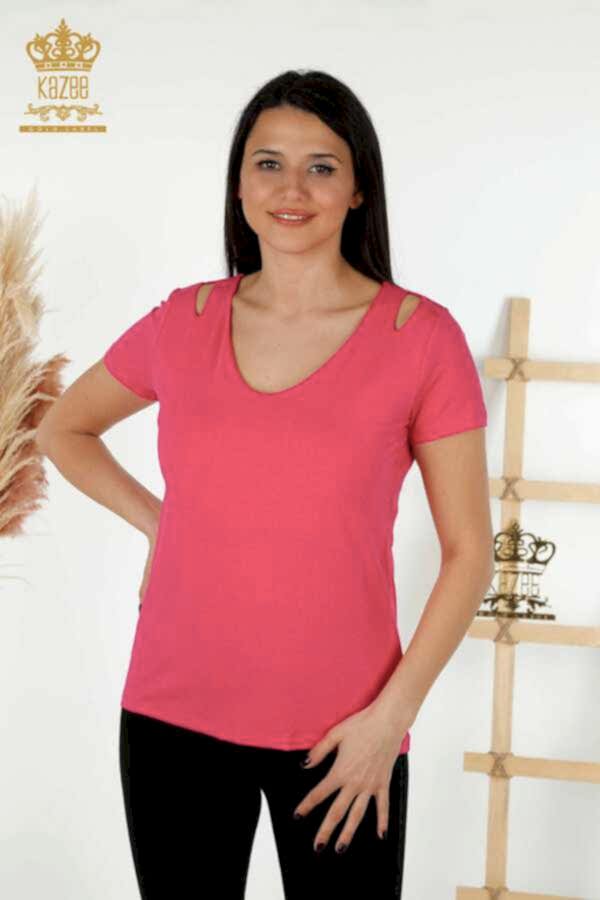 Reel Tekstil - Viskon Kumaş İle Üretilen Bluz Kısa Kol Kadın Giyim - 79220 | Reel Tekstil