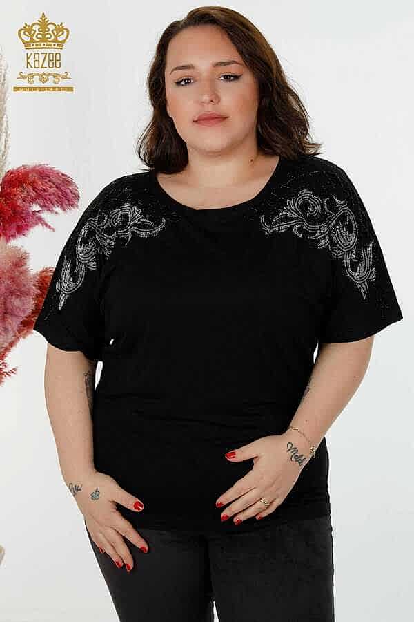 Reel Tekstil - Viskon Kumaş İle Üretilen Bluz Taş İşemeli Kadın Giyim Üreticisi - 79055 | Reel Tekstil