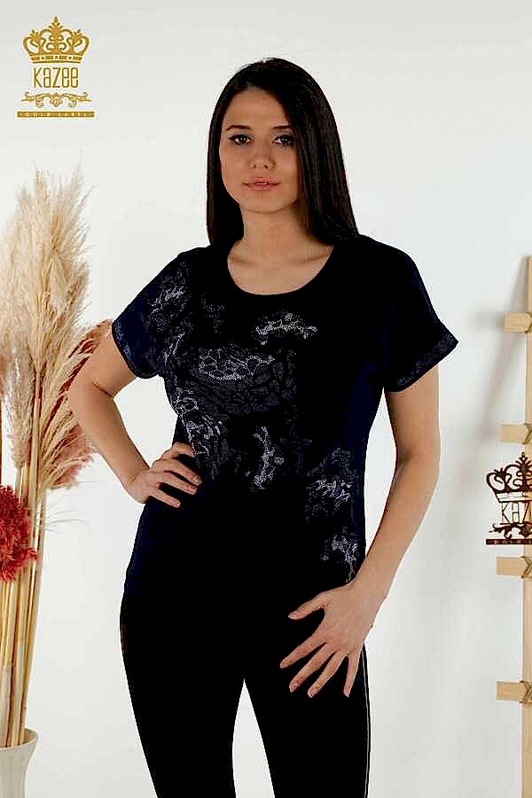 Reel Tekstil - Viskon Kumaş İle Üretilen Bluz Taş İşlemeli Kadın Giyim Üreticisi - 79066 | Reel Tekstil