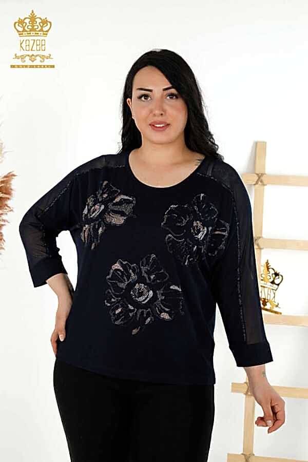 Reel Tekstil - Viskon Kumaş İle Üretilen Bluz Tül Detaylı Kadın Giyim Üreticisi - 79084 | Reel Tekstil