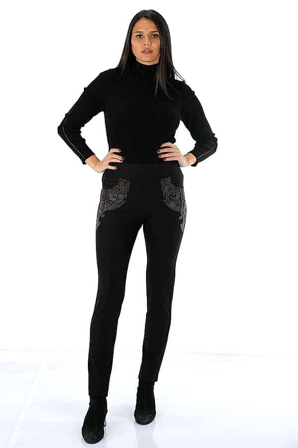 Reel Tekstil - Likralı Örme Kumaş İle Üretilen Tayt Pantolon Kristal Taş İşlemeli Kadın Giyim Üreticisi - 3610 | Reel Tekstil